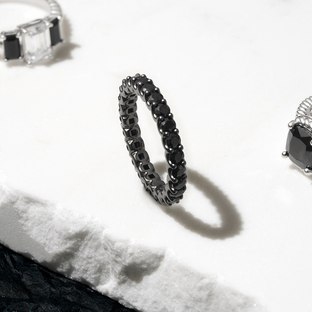 黑色瑪瑙圓形切割戒指 image number 3