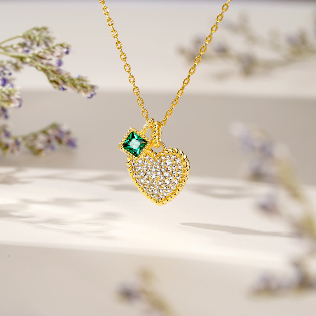 密鑲心形與祖母綠公主扭繩項鍊 image number 3