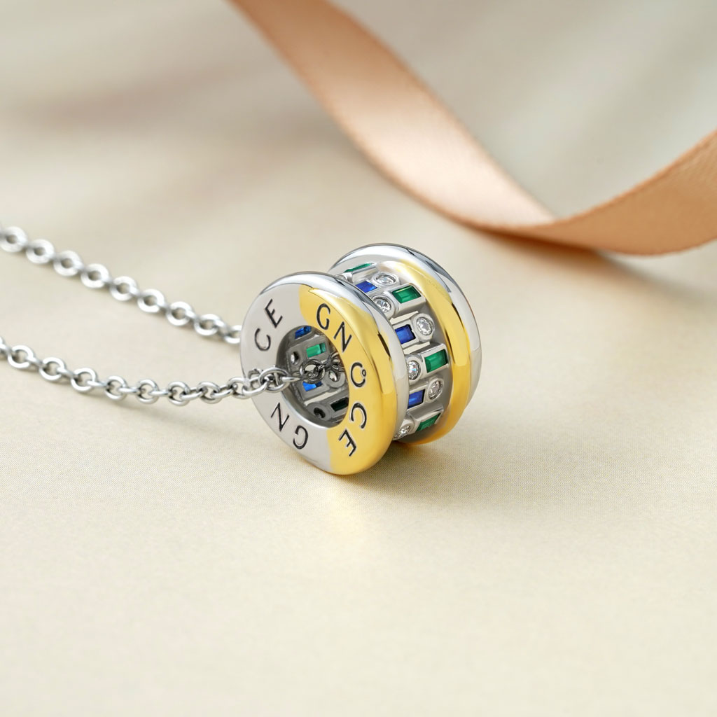 藍綠祖母綠切割鼓形項鍊 image number 2