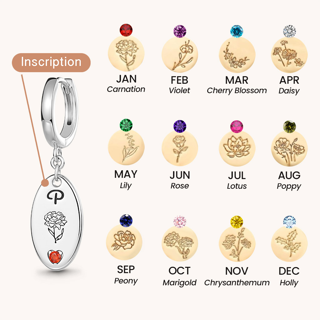 誕生石花卉吊墜耳環 image number 4