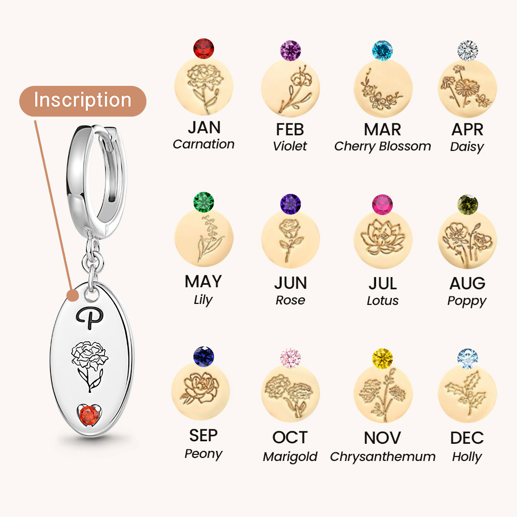 誕生石花卉吊墜耳環 image number 4