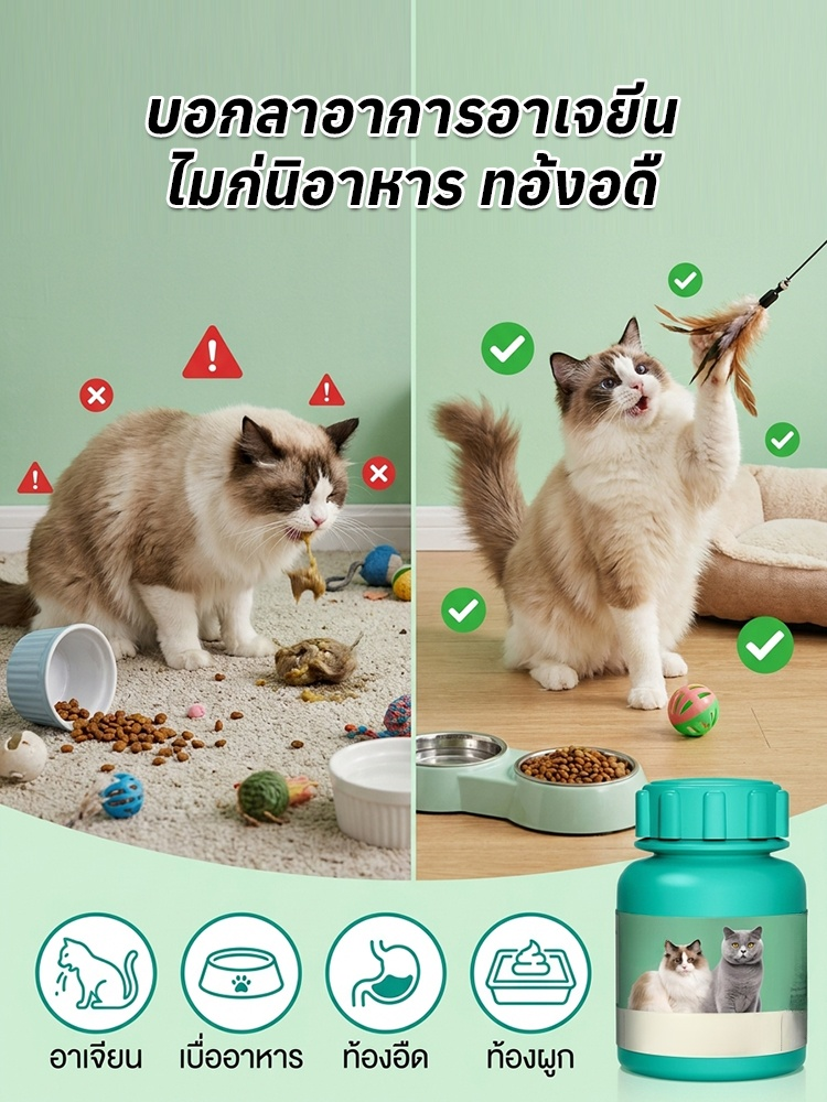 🐾 ผลิตภัณฑ์กำจัดก้อนขนแบบธรรมชาติ อ่อนโยนต่อกระเพาะอาหาร | เม็ดกำจัดก้อนขนจากหญ้าแมว ช่วยกำจัดก้อนขนอย่างอ่อนโยน ทำให้กระเพาะอาหารของแมวรู้สึกสบาย 🌿