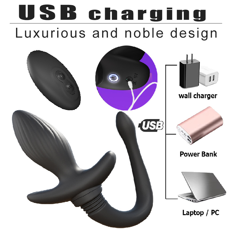 Remote Control Silicone Anal Plug with 10 Vibration Modes and Swinging Tail for Men Prostate Massager Adult Toy