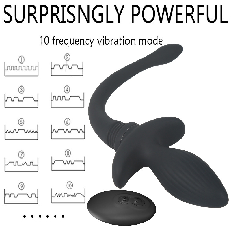 Remote Control Silicone Anal Plug with 10 Vibration Modes and Swinging Tail for Men Prostate Massager Adult Toy