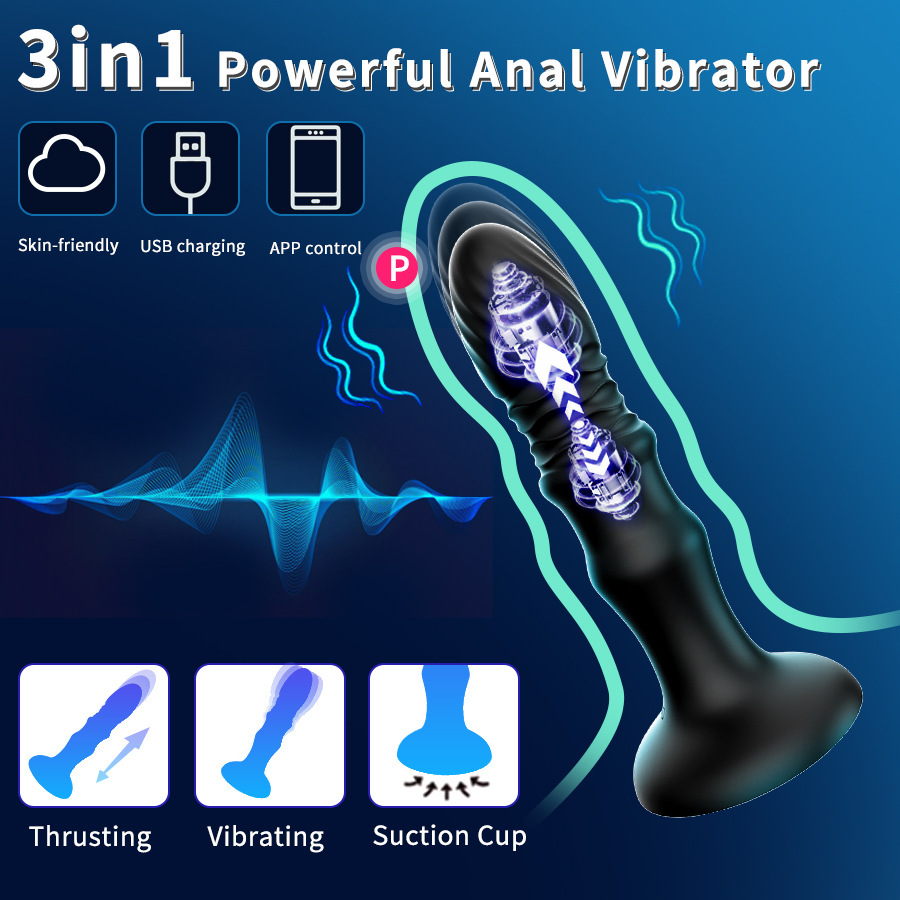 Remote Control Vibrating Prostate Massager with APP Adjustable Telescopic Anal Plug for Men