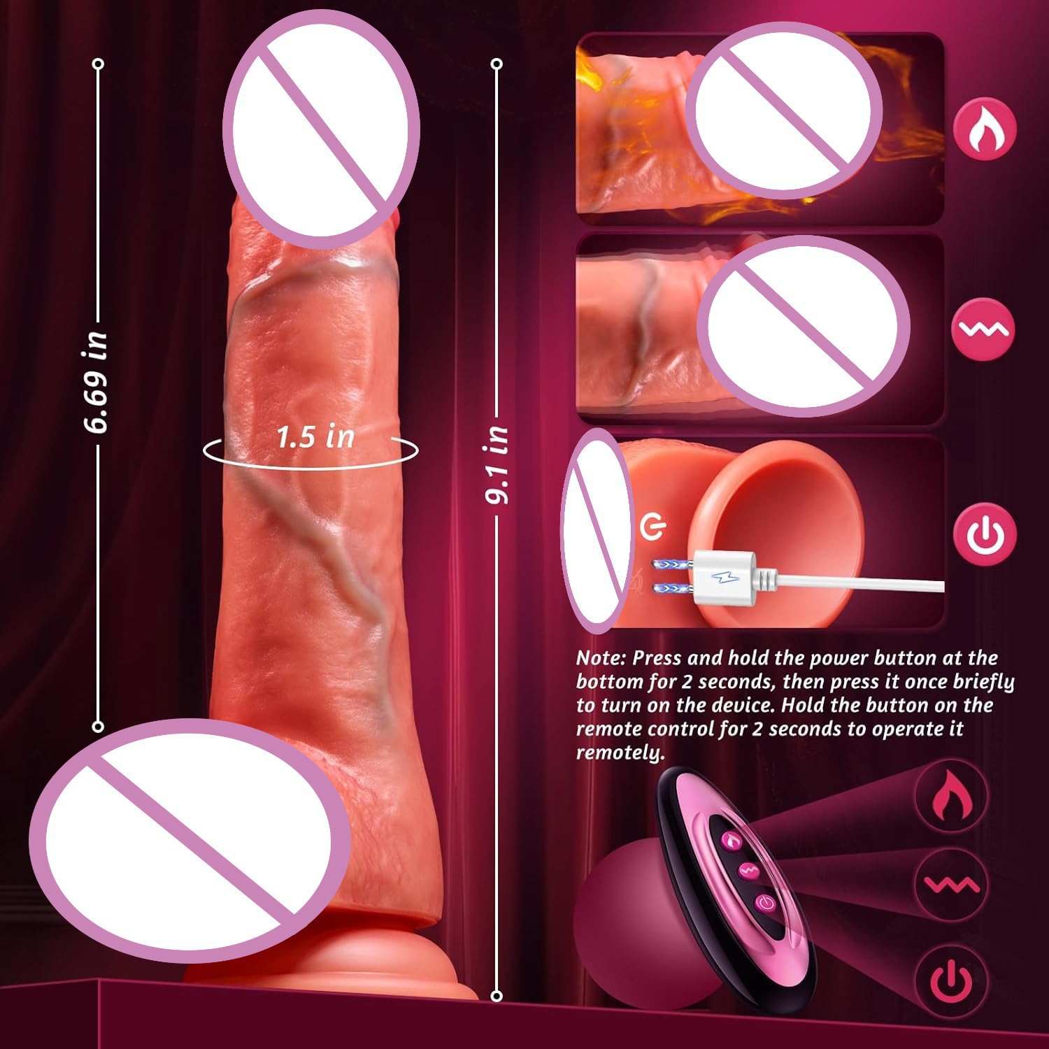 Automatic Telescoping Vibrating Dildo Realistic Electric Silicone Masturbator for Women Hands Free Thrusting Adult Sex Toy