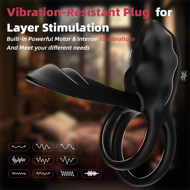 10 Speed Vibrating Cock Ring Dual Ring Set for Men Couples Use Extended Pleasure Prostate Massager Enhancer