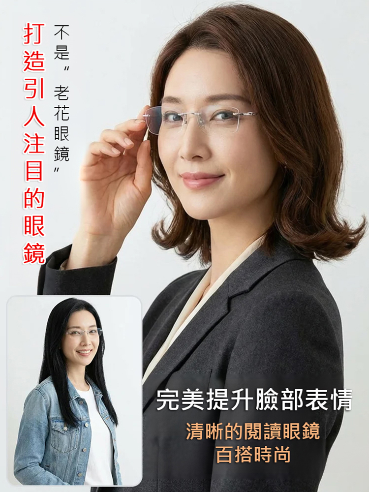 新款變色變焦鈦合金老花眼鏡