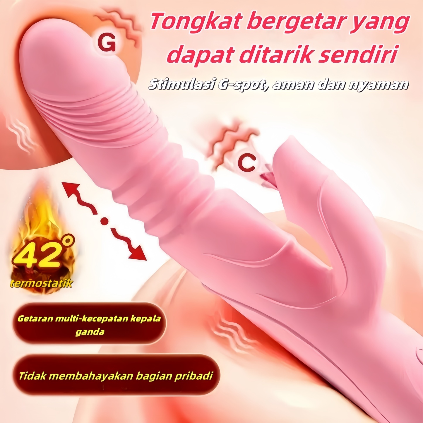 Vibrator Dual Motor Realistis Getaran Ganda Silikon Lembut Tahan Air Panjang 20cm Kedalaman 13cm Diameter 2cm