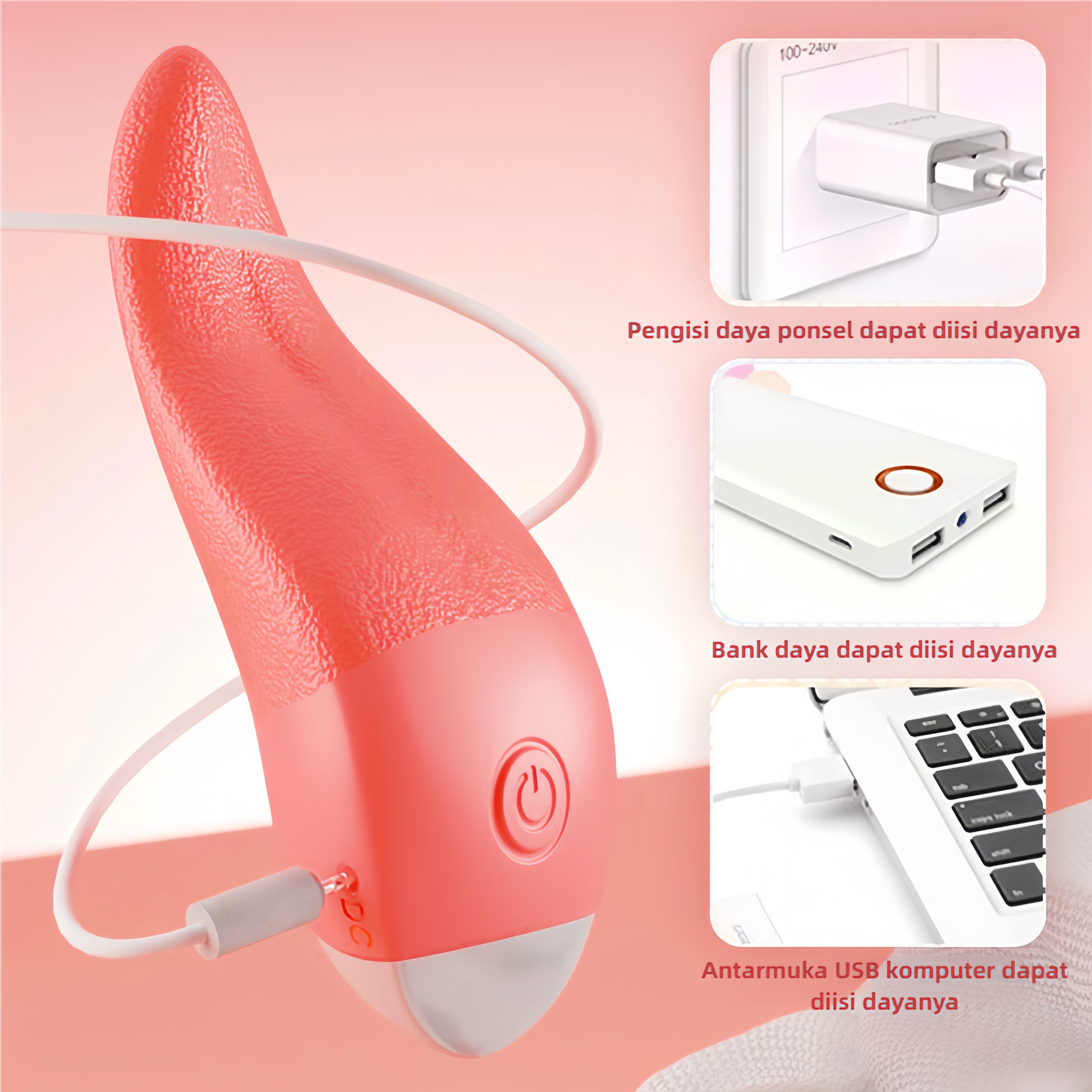 Mainan Penjilat Klitoris Lidah Fleksibel 10 Mode Getaran Bahan TPE dan ABS Tahan Air USB Rechargeable Bonus Pelumas 8ml