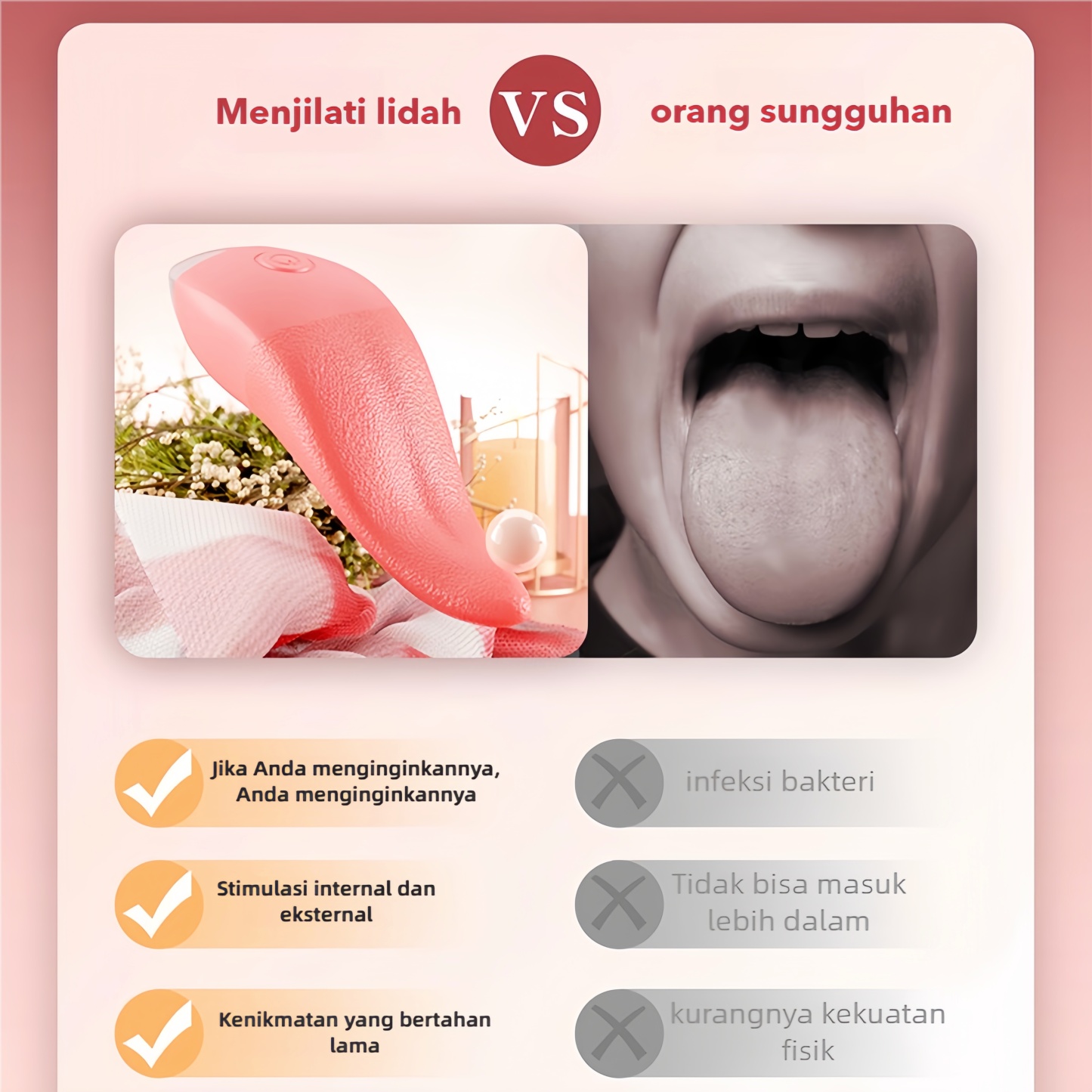 Mainan Penjilat Klitoris Lidah Fleksibel 10 Mode Getaran Bahan TPE dan ABS Tahan Air USB Rechargeable Bonus Pelumas 8ml