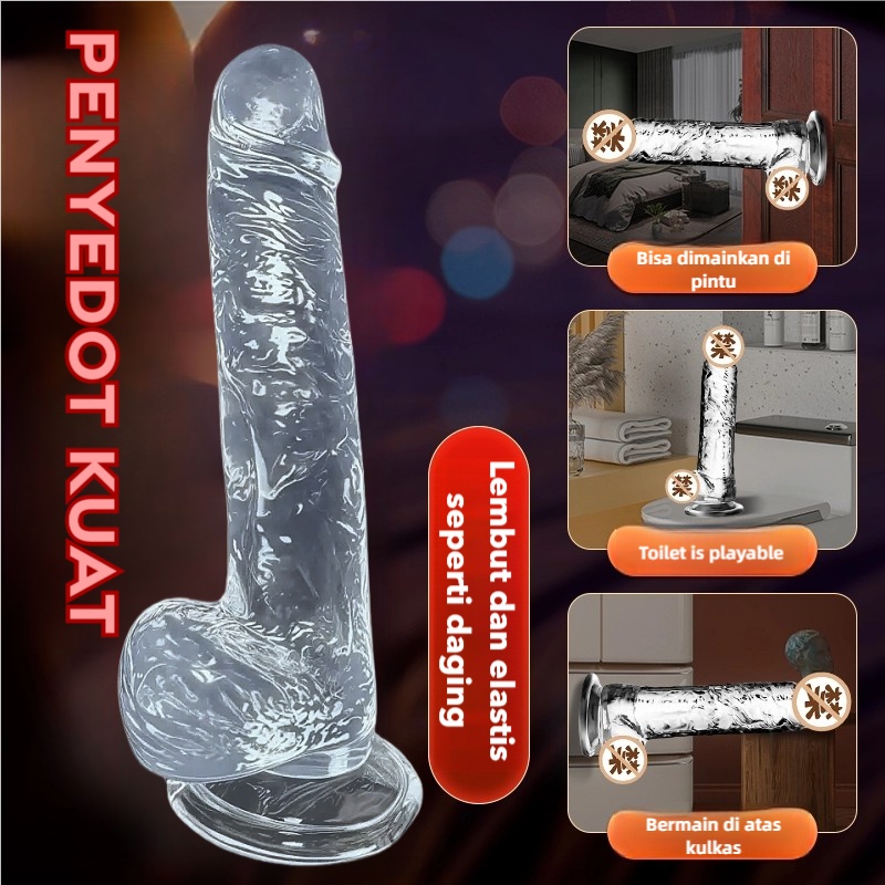 Dildo Realistis dengan Kepala dan Testis dari Silikon Lembut Body Safe Panjang 20cm Kedalaman 18cm Diameter 3cm Dilengkapi Penghisap Kuat Bonus Pelumas 8ml