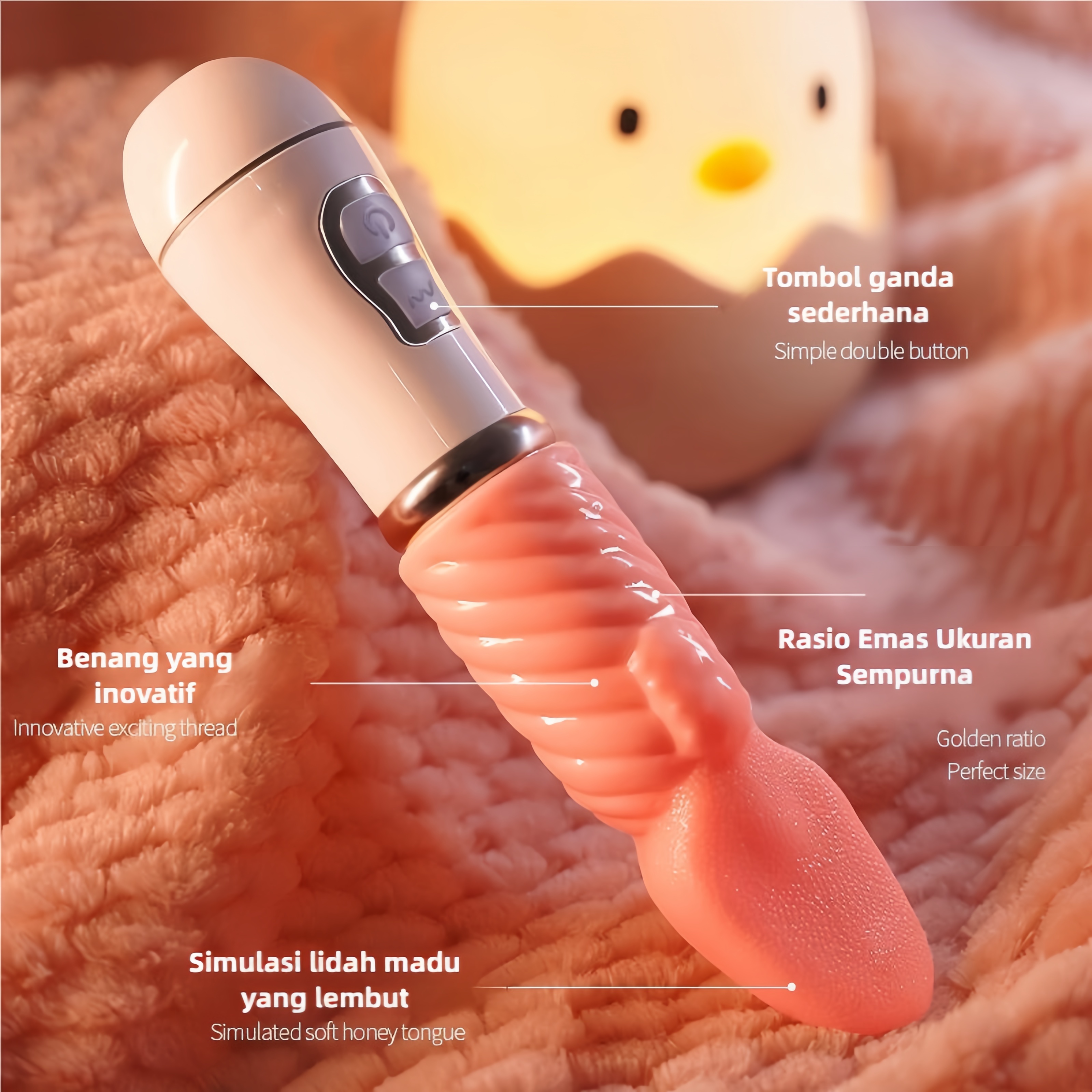 Vibrator Lidah Realistis Ayunan dan Getaran Mirip Asli Silikon Lembut Tahan Air Panjang 17cm Kedalaman 10cm Diameter 3cm