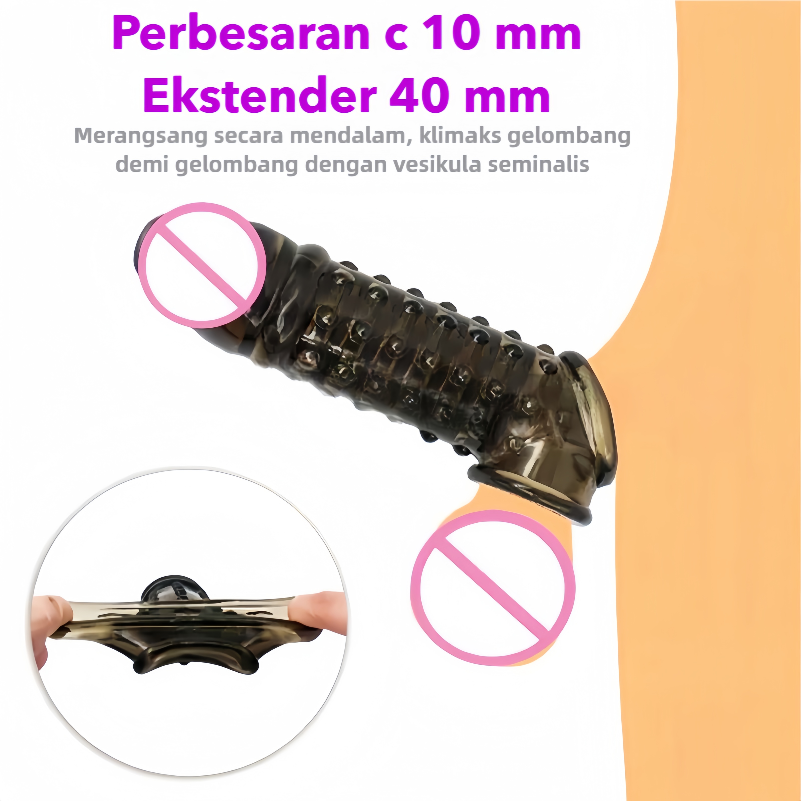 Kondom Elastis Transparan Hitam Bebas Lateks Dapat Digunakan Kembali Panjang 16cm Bukaan 4 hingga 5cm