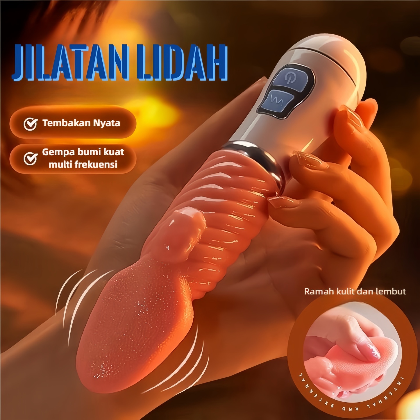 Vibrator Lidah Realistis Ayunan dan Getaran Mirip Asli Silikon Lembut Tahan Air Panjang 17cm Kedalaman 10cm Diameter 3cm