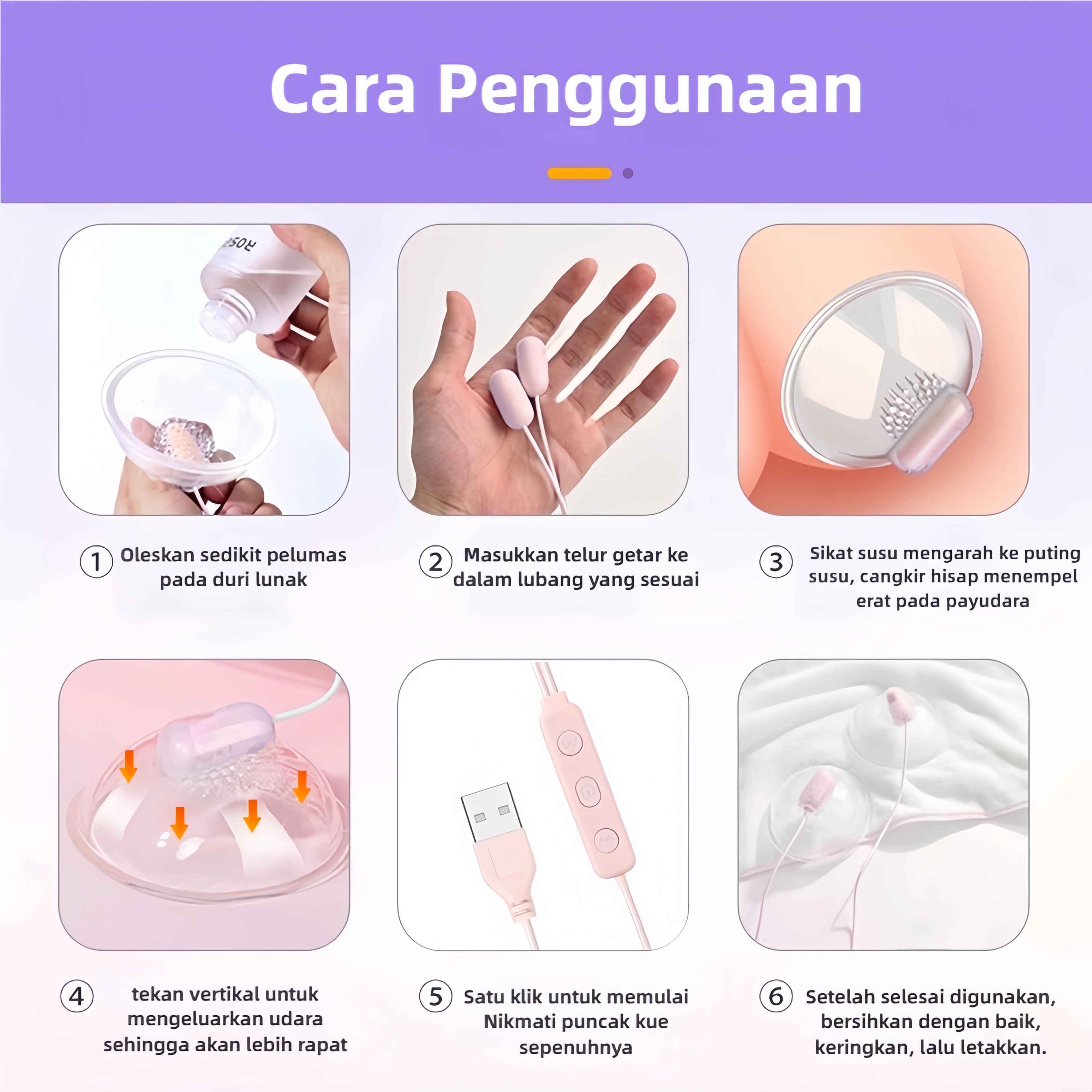 Alat Pijat Payudara dan G Spot Stimulasi Tiga Area Mode Getaran Disesuaikan Nirkabel USB Rechargeable Silikon Lembut Bonus Pelumas 8ml