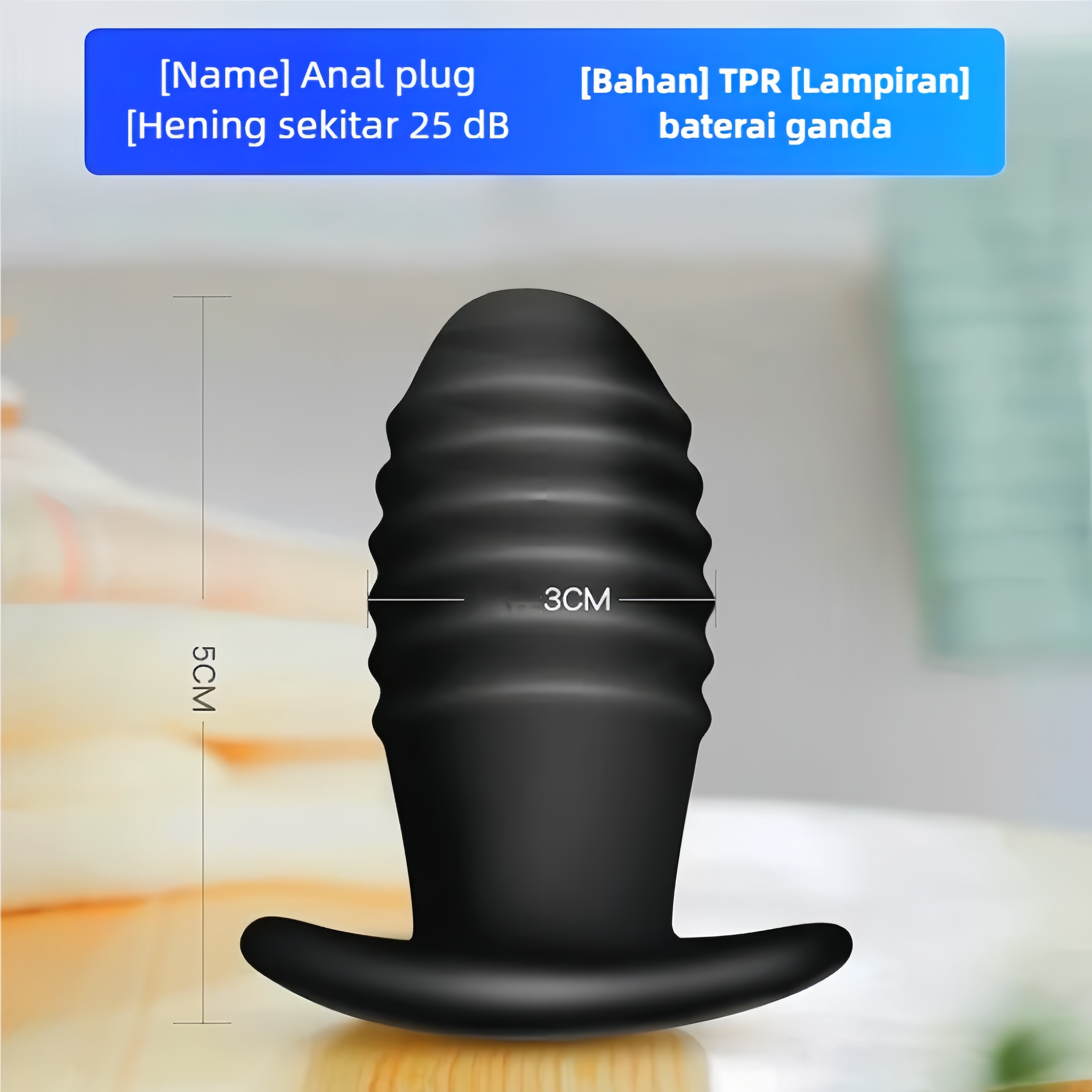 Mini Vibrator Anal Plug dengan Mode Getaran Dapat Diatur Tahan Air Silikon Body Safe Panjang 5cm Diameter 2cm Baterai 2xAG13 Bonus Pelumas 8ml