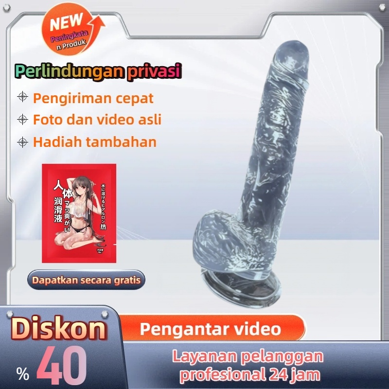 Dildo Realistis dengan Kepala dan Testis dari Silikon Lembut Body Safe Panjang 20cm Kedalaman 18cm Diameter 3cm Dilengkapi Penghisap Kuat Bonus Pelumas 8ml