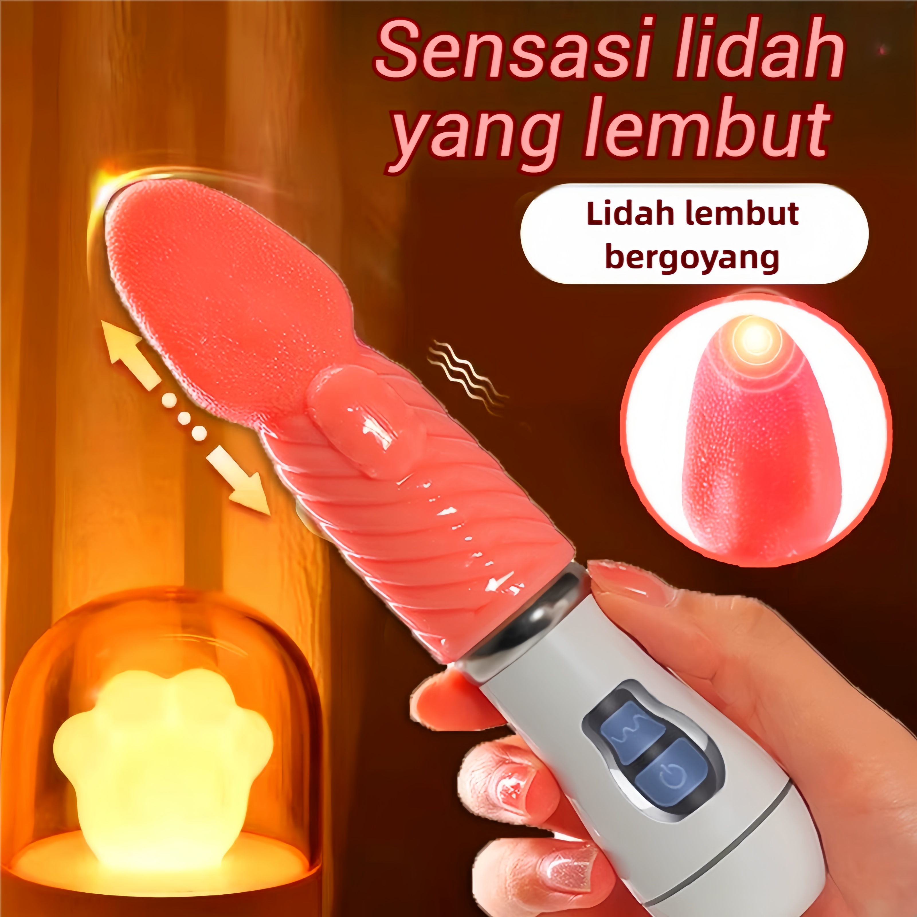 Vibrator Lidah Realistis Ayunan dan Getaran Mirip Asli Silikon Lembut Tahan Air Panjang 17cm Kedalaman 10cm Diameter 3cm