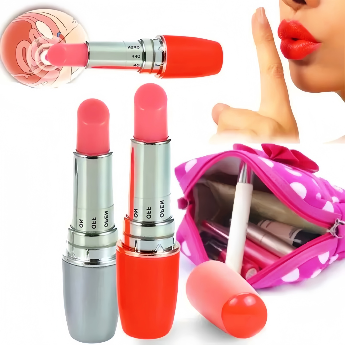 Vibrator Bentuk Lipstik Portabel dengan Multi Mode Getaran Silikon Lembut Body Safe Panjang 9cm Kedalaman 6cm Diameter 1.5cm Tahan Air Baterai 1xAA Bonus Pelumas 8ml