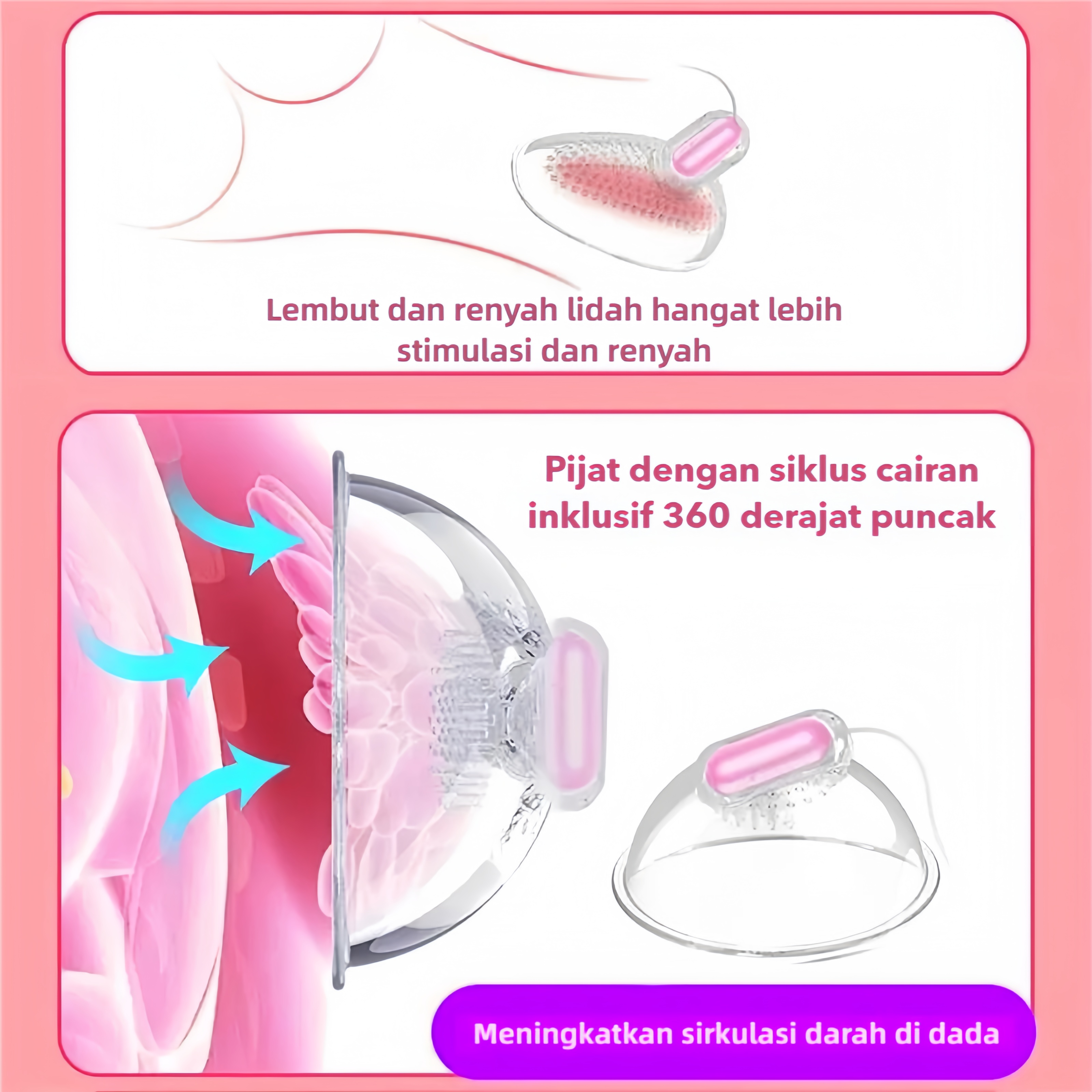 Alat Pijat Payudara dan G Spot Stimulasi Tiga Area Mode Getaran Disesuaikan Nirkabel USB Rechargeable Silikon Lembut Bonus Pelumas 8ml