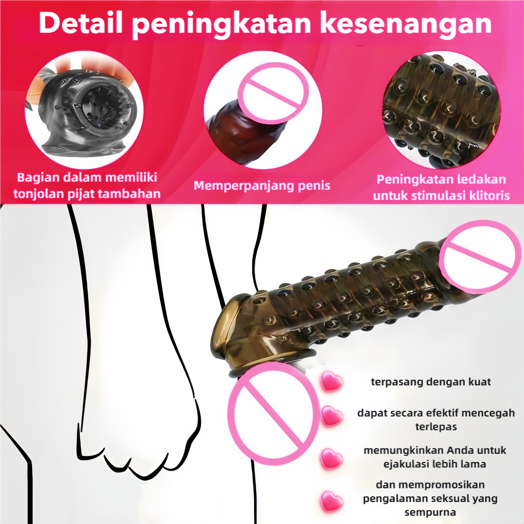 Kondom Elastis Transparan Hitam Bebas Lateks Dapat Digunakan Kembali Panjang 16cm Bukaan 4 hingga 5cm