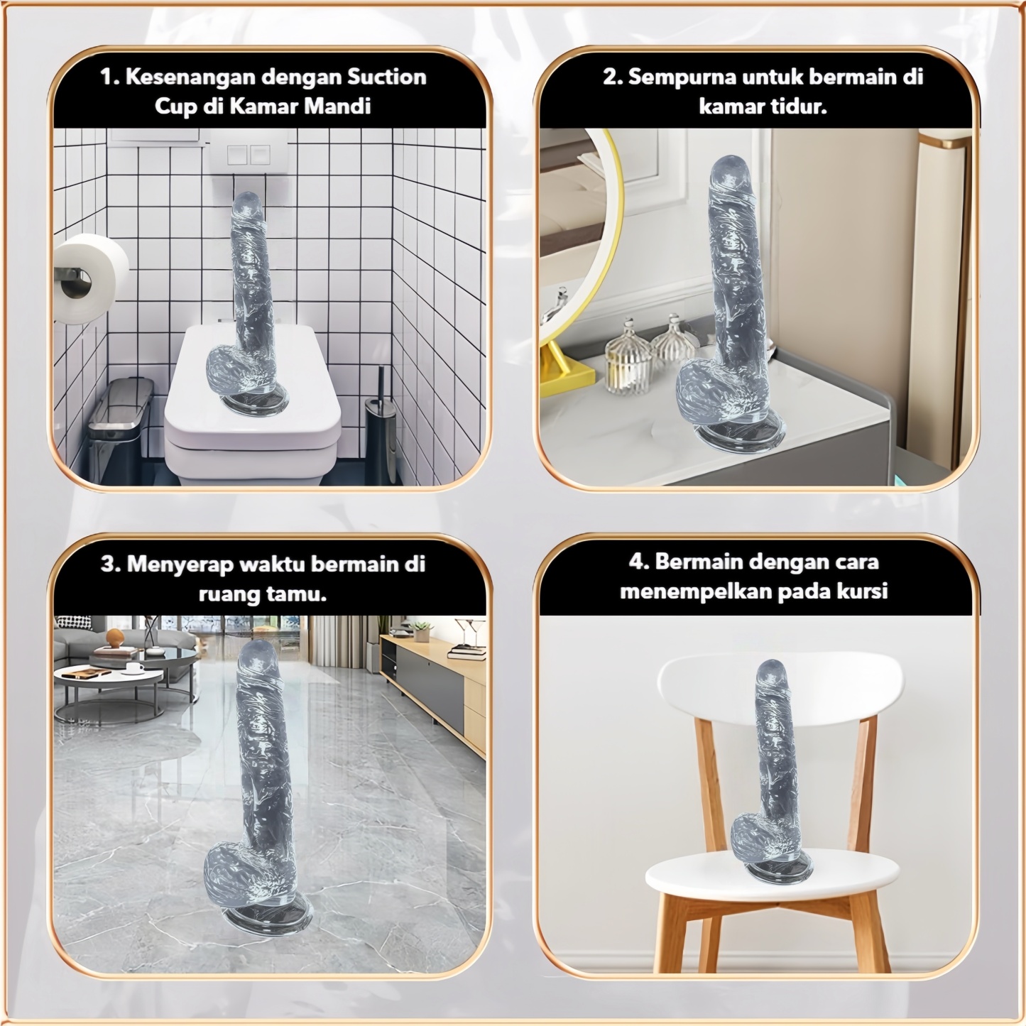 Dildo Realistis dengan Kepala dan Testis dari Silikon Lembut Body Safe Panjang 20cm Kedalaman 18cm Diameter 3cm Dilengkapi Penghisap Kuat Bonus Pelumas 8ml