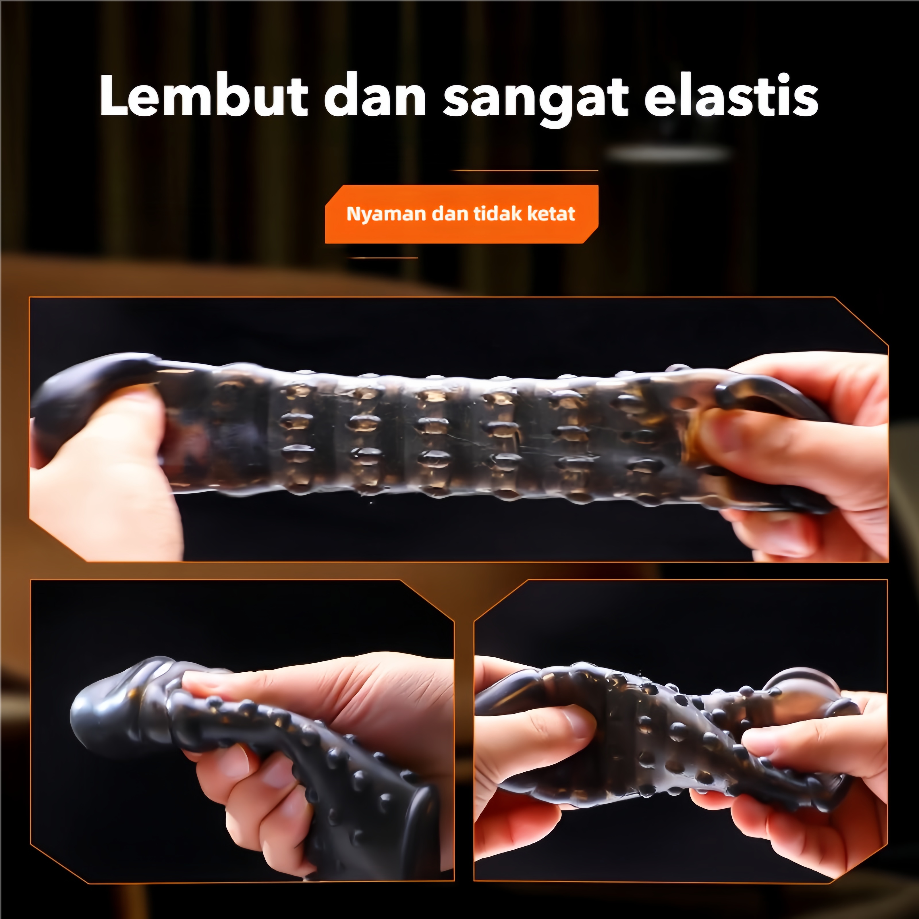 Kondom Elastis Transparan Hitam Bebas Lateks Dapat Digunakan Kembali Panjang 16cm Bukaan 4 hingga 5cm