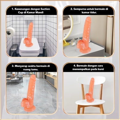 Dildo Realistis Kepala dan Testis Silikon Lembut Body Safe Panjang 20cm Kedalaman 18cm Diameter 3cm Penghisap Kuat