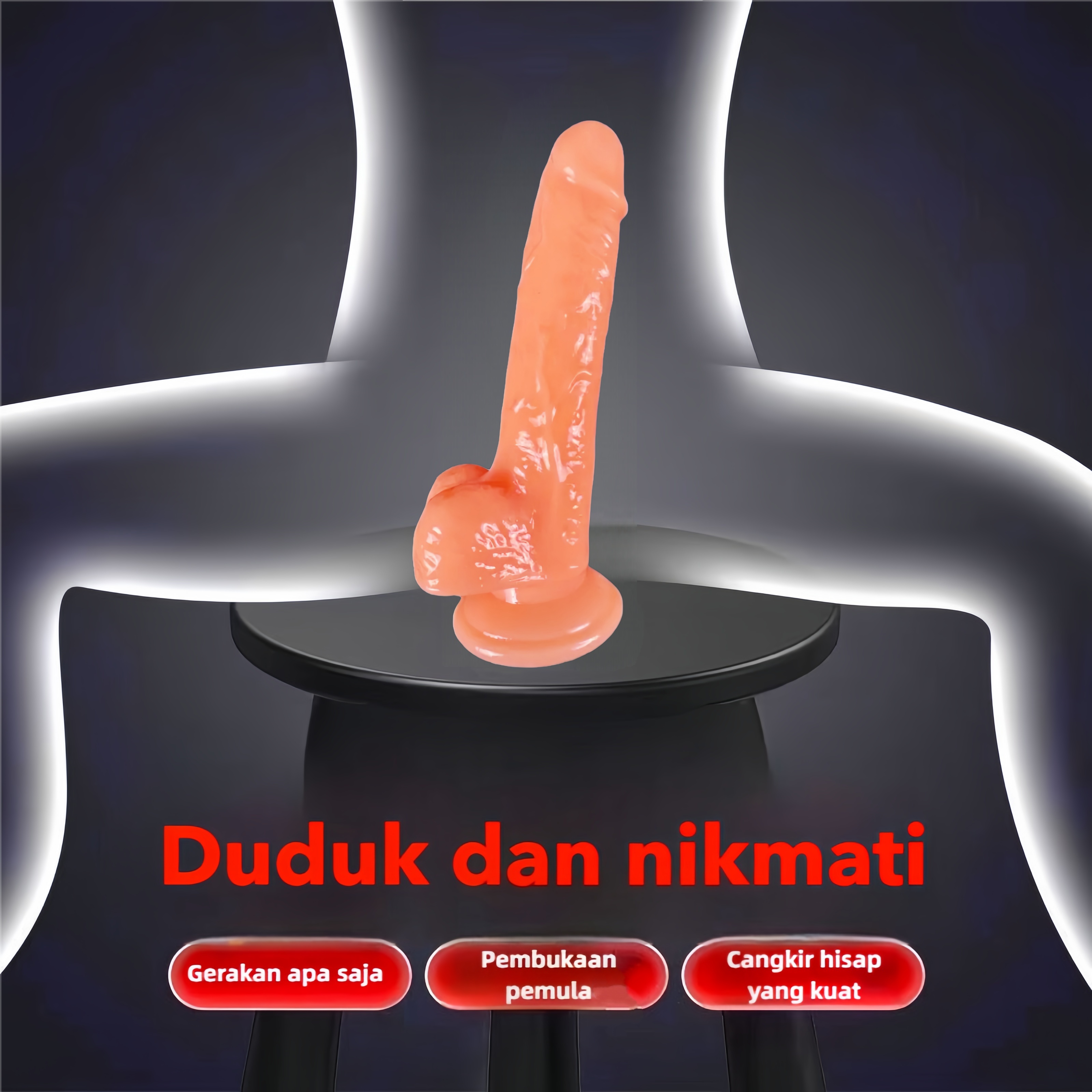 Dildo Realistis Kepala dan Testis Silikon Lembut Body Safe Panjang 20cm Kedalaman 18cm Diameter 3cm Penghisap Kuat