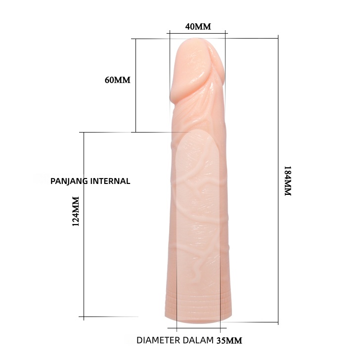 Pembesar Penis Silikon Elastis Kepala Diperpanjang 4cm Cincin Pengencang Total 18cm Bukaan 4 hingga 5cm Warna Kulit Alami