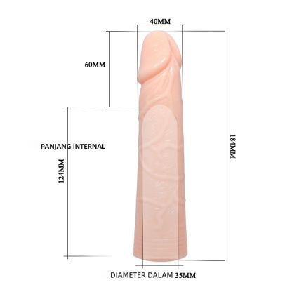 Pembesar Penis Silikon Elastis Kepala Diperpanjang 4cm Cincin Pengencang Total 18cm Bukaan 4 hingga 5cm Warna Kulit Alami