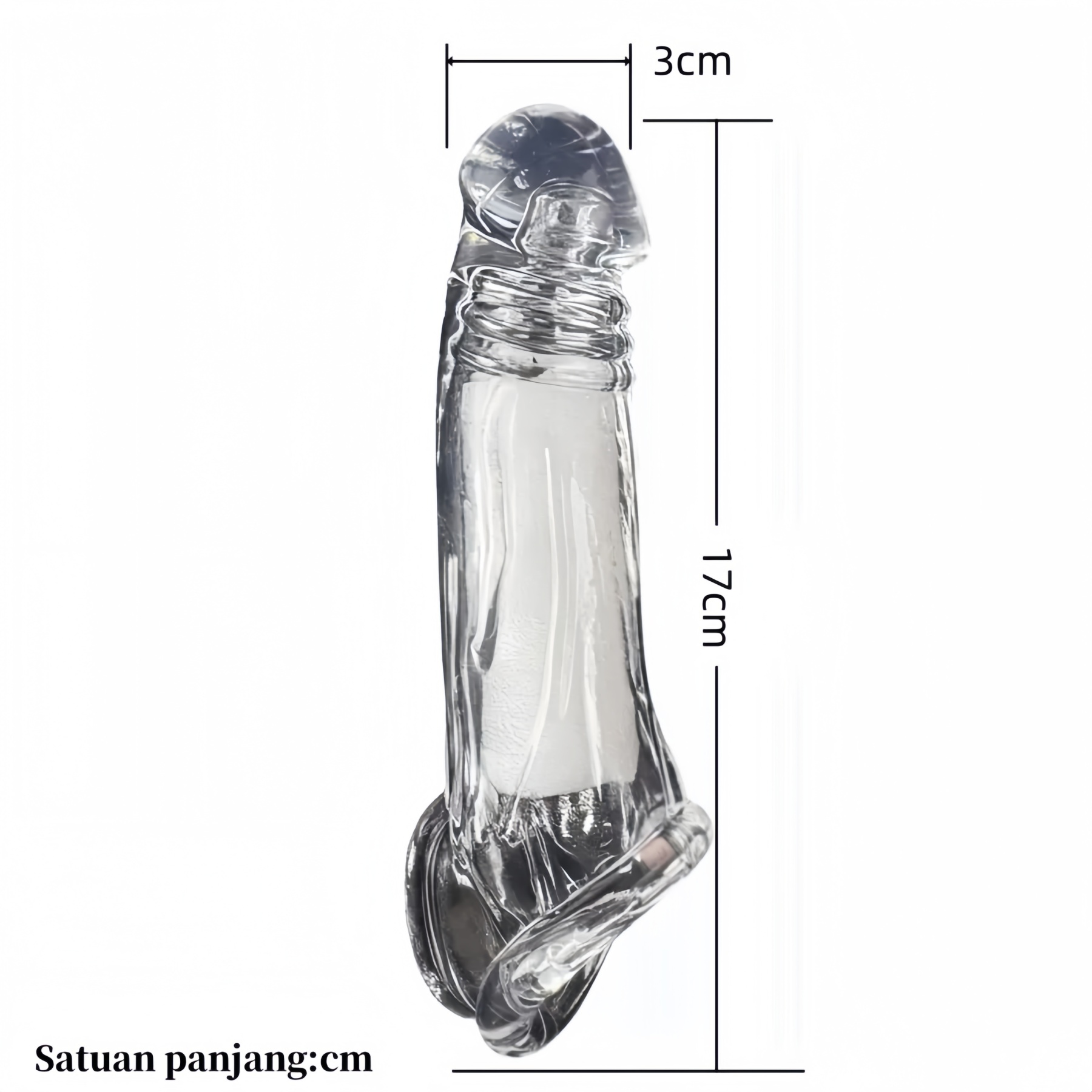 Penambah Pemanjang Penis Instan Silikon Medis Transparan Elastis Tambah 3cm Total 17cm Diameter 3.5cm Dapat Digunakan Kembali