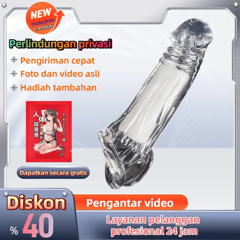 Penambah Pemanjang Penis Instan Silikon Medis Transparan Elastis Tambah 3cm Total 17cm Diameter 3.5cm Dapat Digunakan Kembali