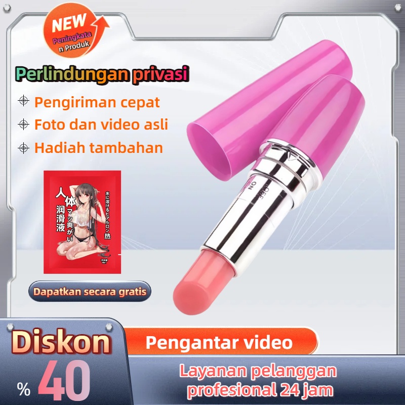 Vibrator Bentuk Lipstik Portabel dengan Multi Mode Getaran Silikon Lembut Body Safe Panjang 9cm Kedalaman 6cm Diameter 1.5cm Tahan Air Baterai 1xAA Bonus Pelumas 8ml