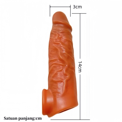 Pembesar Penis Realistis Silikon Medis Elastis Panjang 14cm Kepala 3cm Diameter 3 hingga 4cm Dapat Digunakan Kembali Bonus Pelumas 8ml