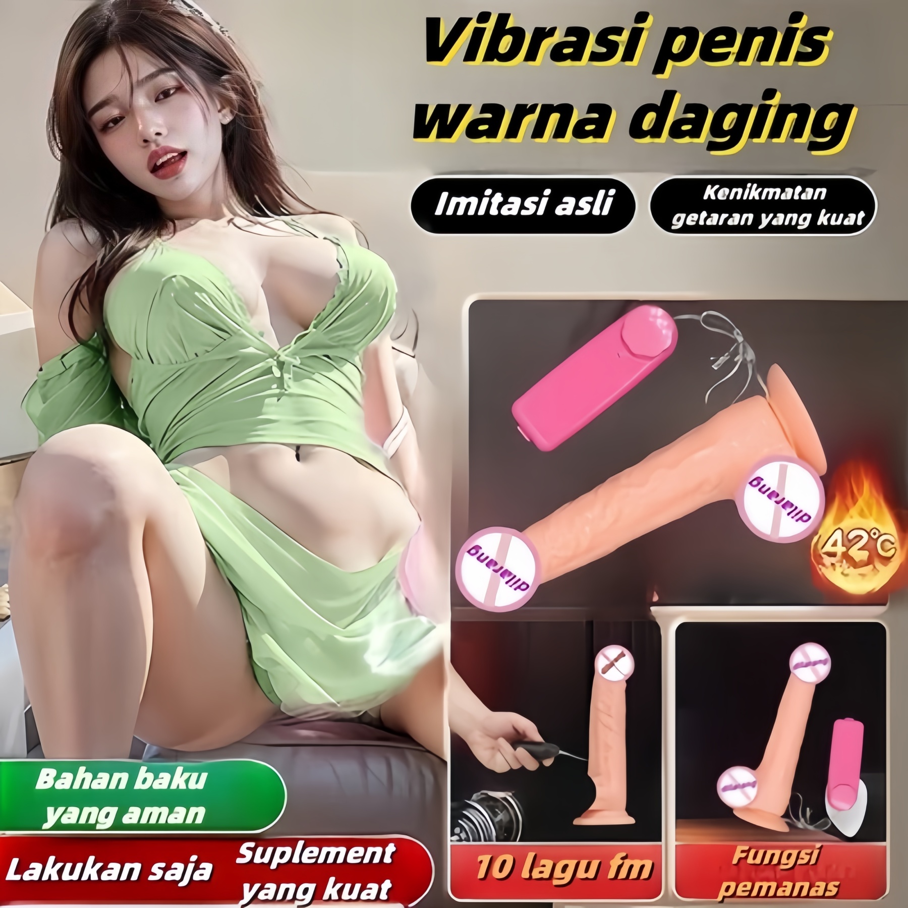 Dildo Getar dan Putar Realistis dengan Perekat Hisap Kuat Silikon Lembut Body Safe Panjang 19cm Kedalaman 17cm Diameter 3cm Baterai 2xAA Bonus Pelumas 8ml