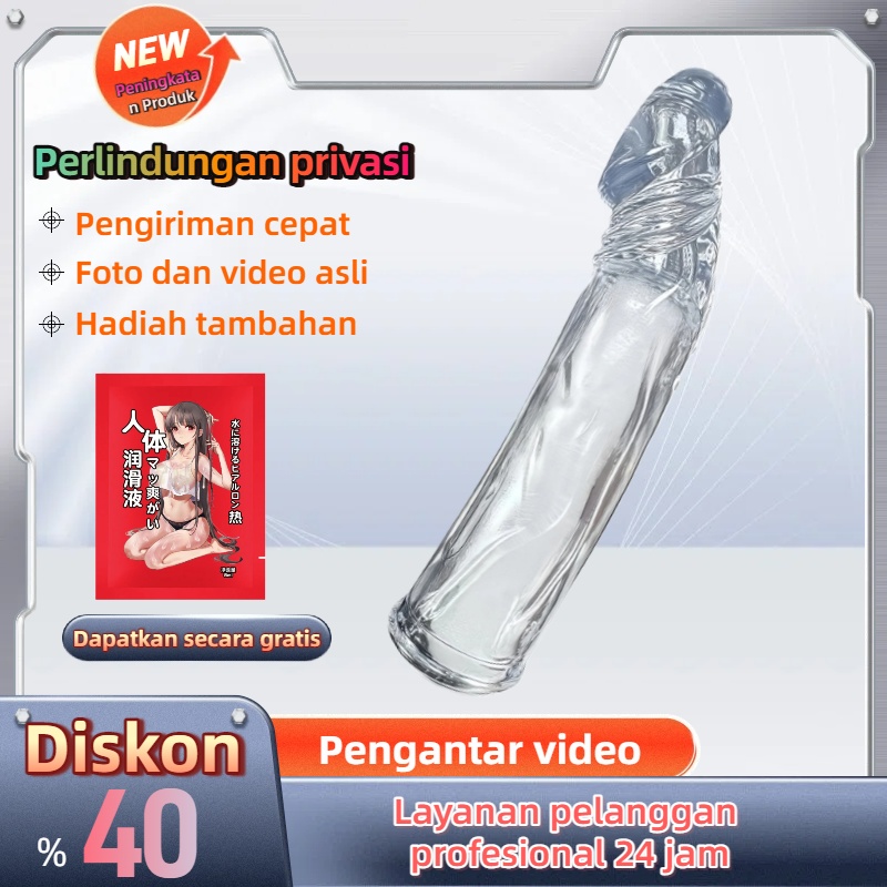 Kondom Pria Panjang 17cm Ekstensi Kepala 4cm Elastis Tinggi Cocok Semua Ukuran Bukaan 3.5-4.5cm Bahan Transparan Bebas Lateks