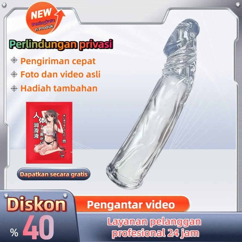 Kondom Pria Panjang 17cm Ekstensi Kepala 4cm Elastis Tinggi Cocok Semua Ukuran Bukaan 3.5-4.5cm Bahan Transparan Bebas Lateks
