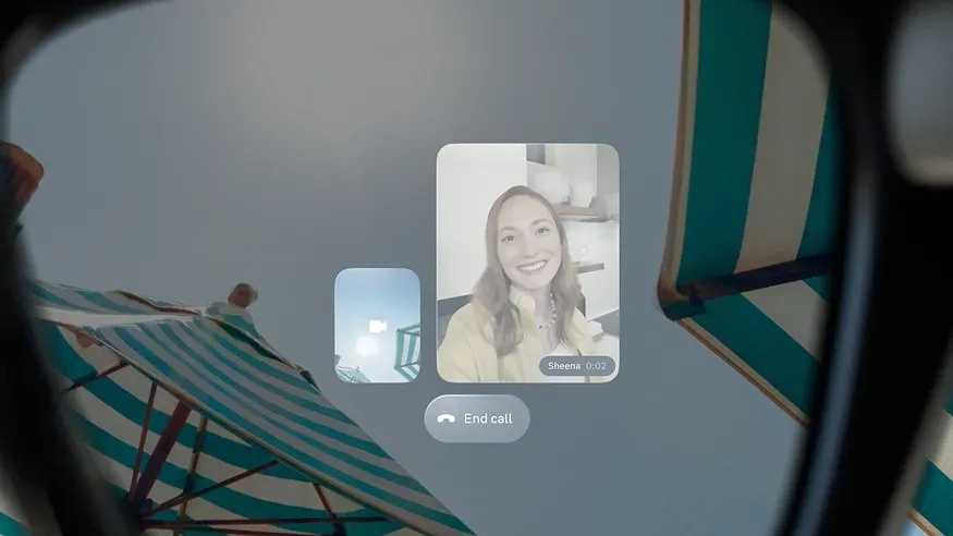 Hands-free video call being shown on the in-lens display of the Meta Ray-Ban Display glasses.