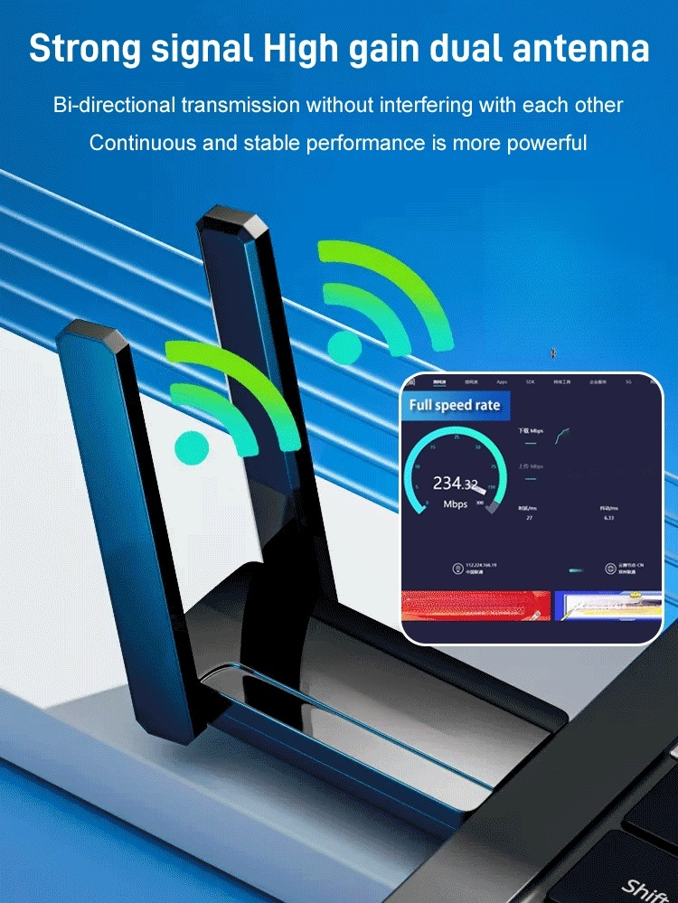 📡1300M dual-band WiFi card, fast speed, strong signal, no delay
