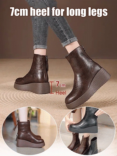 👢Genuine Leather Thick-Soled Comfortable Ankle Boots 📏Height increase +7cm 💎Arch support 💎Walk without getting tired
