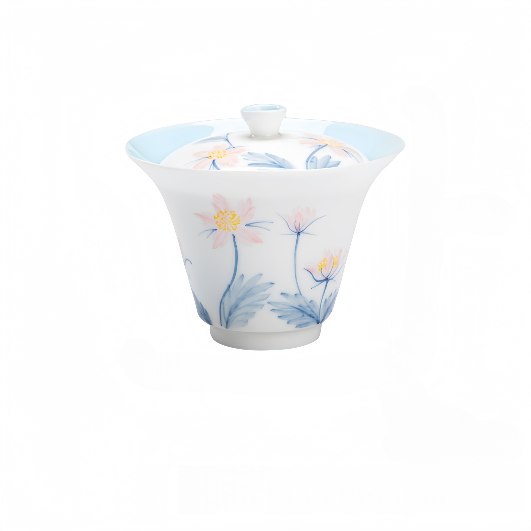 "Pink Whisper"Jade Porcelain Underglaze Hand-Painted Ultra-Thin Gongfu Gai Wan