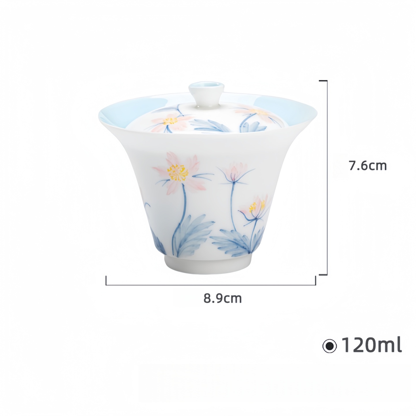 "Pink Whisper"Jade Porcelain Underglaze Hand-Painted Ultra-Thin Gongfu Gai Wan