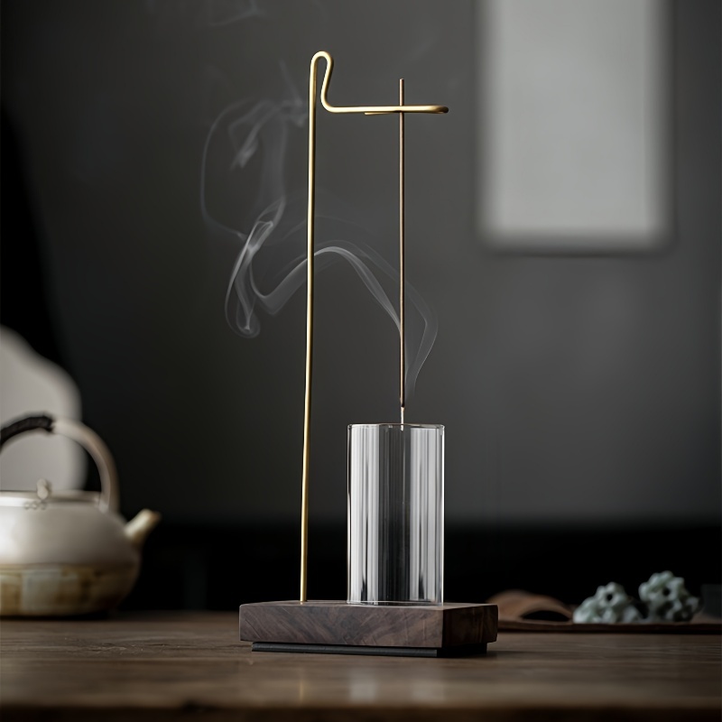 Zen Walnut Wood Hanging Incense Holder with Glass Dome