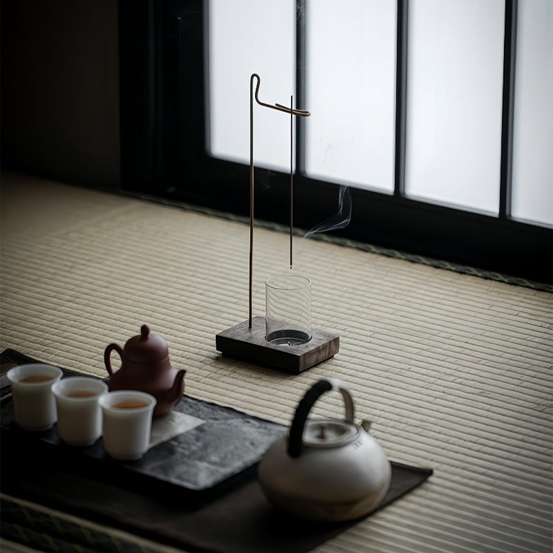 Zen Walnut Wood Hanging Incense Holder with Glass Dome