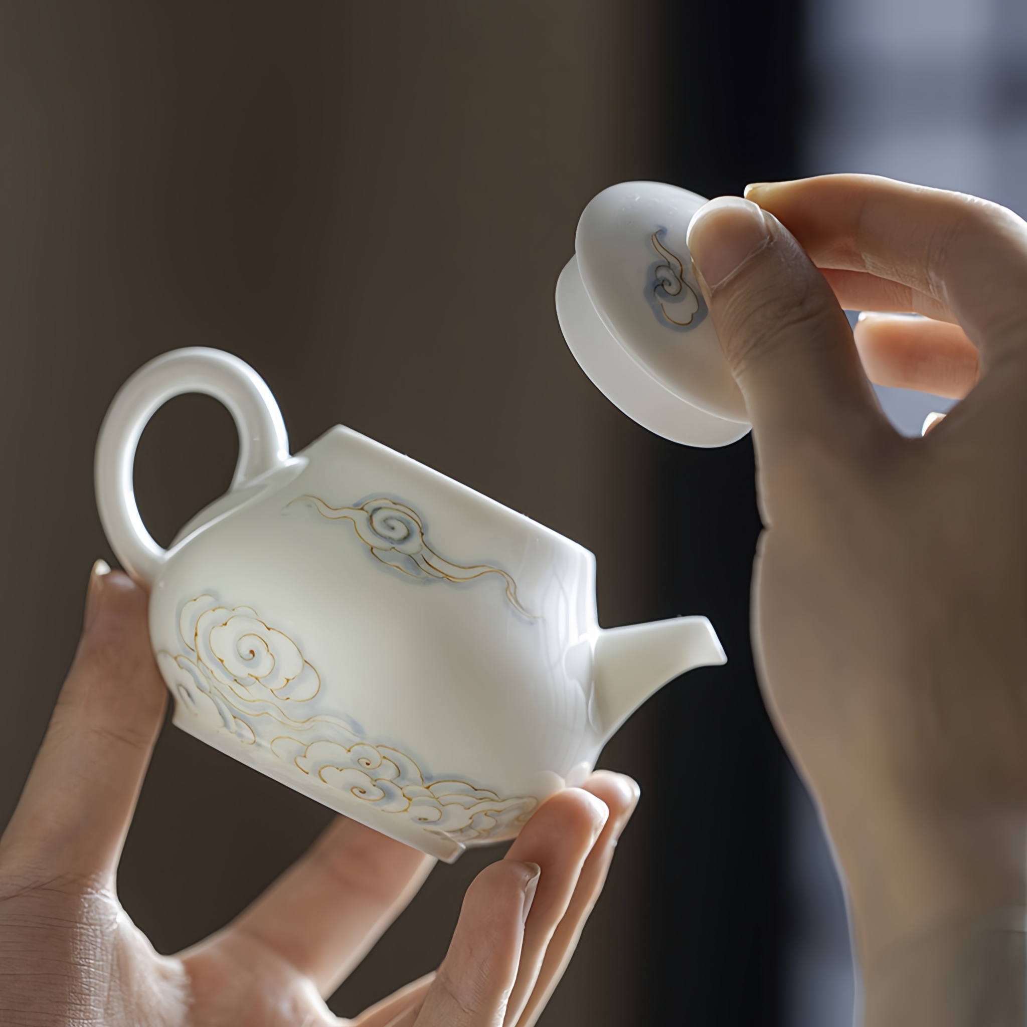 Celestial Rabbit Blue White Jade Porcelain Hand-Painted Gongfu Teapot