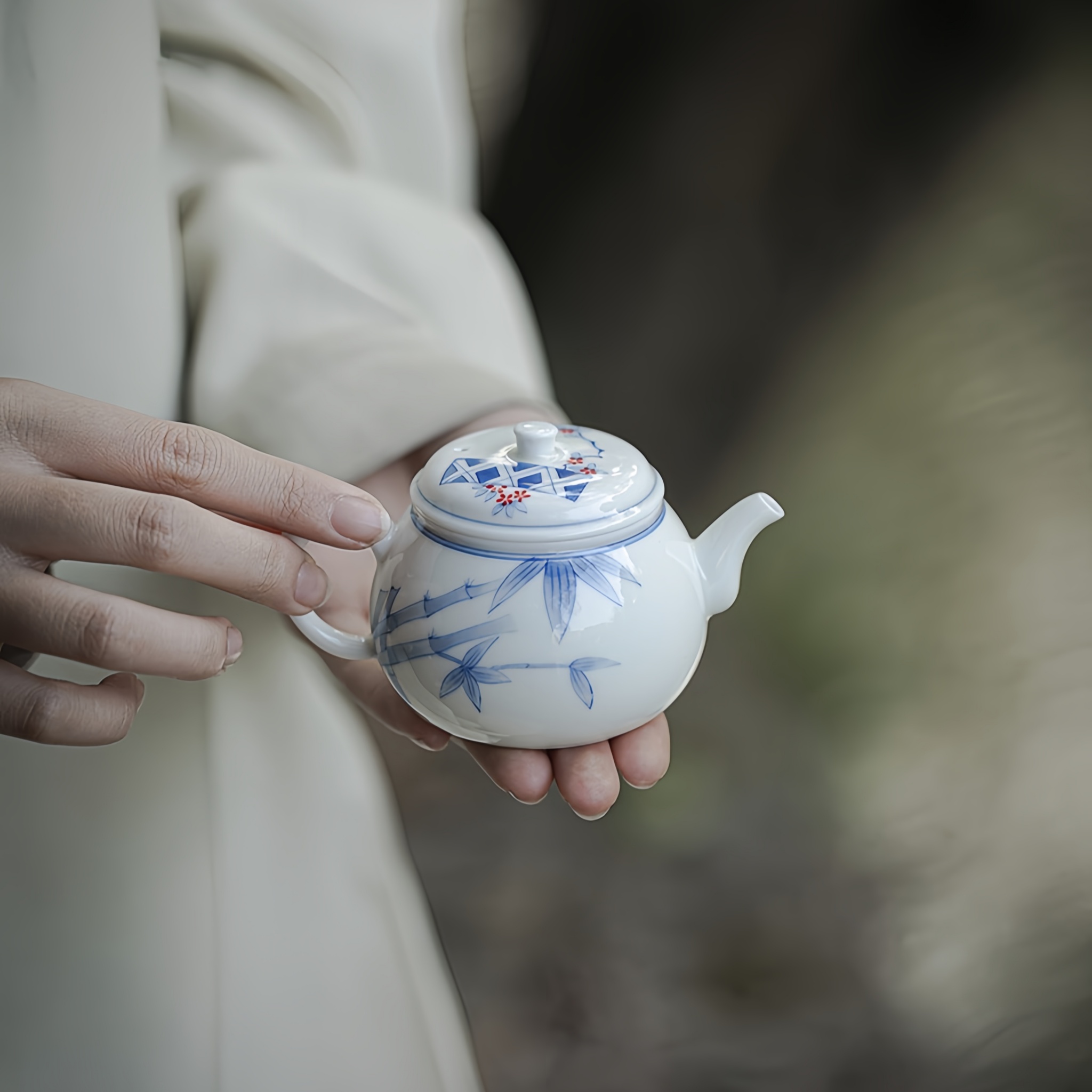 Bamboo Pattern Jade Porcelain Underglaze Hand-Painted Teapot