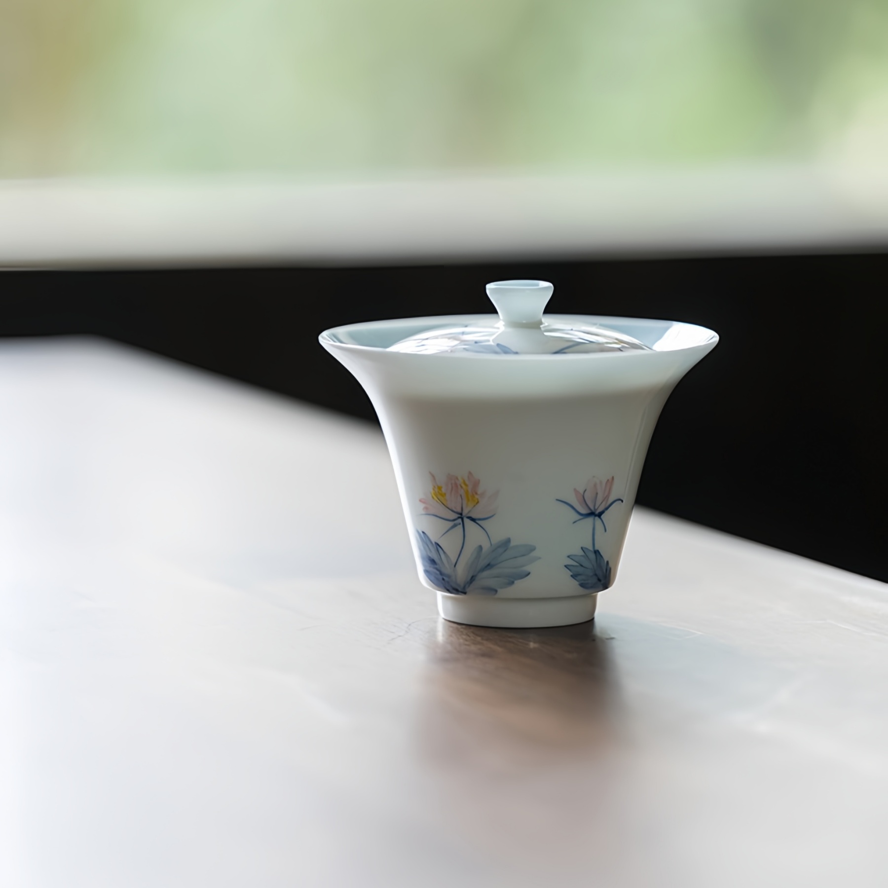 "Pink Whisper"Jade Porcelain Underglaze Hand-Painted Ultra-Thin Gongfu Gai Wan