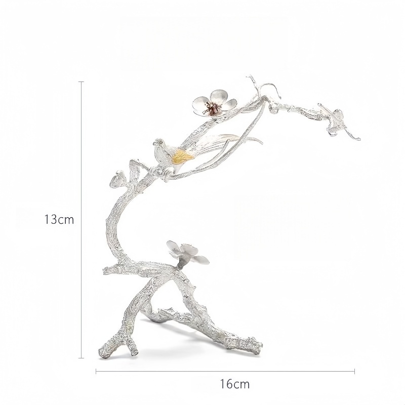 Handmade Pewter Magpie on Plum Blossom Incense Holder